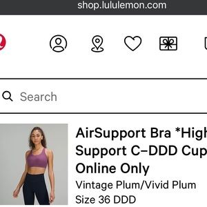 Lululemon AirSupport Bra 36DDD